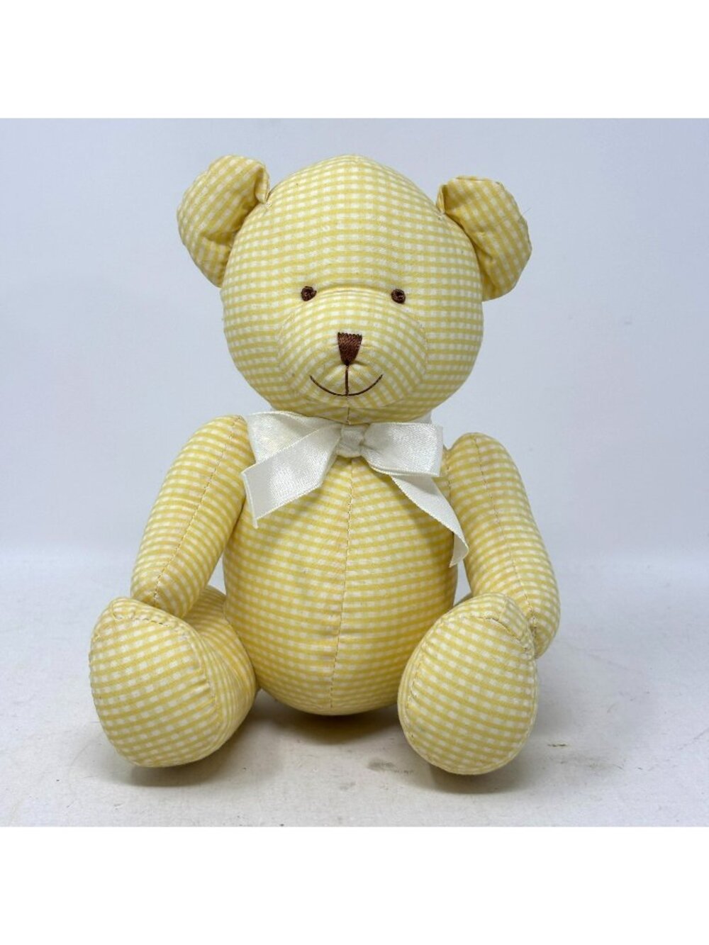 CARTERS Just One Year Yellow Gingham Teddy Bear Plush Rattle Bow Prestige